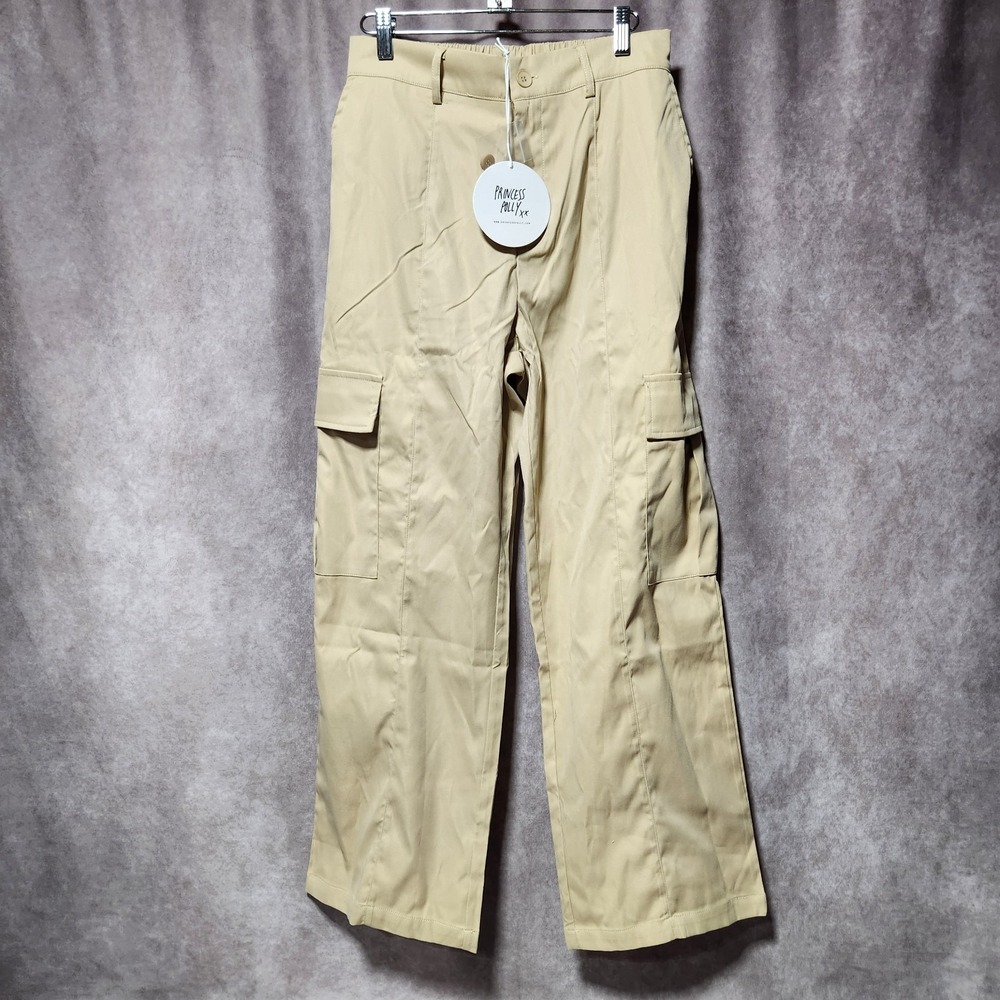 women's PRINCESS POLLY‎ Nichols Cargo Pants Beige pockets wide leg Size 6 nwt